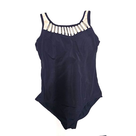 Amoena Swimwear US Sz 12B Colo Swim Cuba, Metal Accents, Black One Pc Swimsuit - Picture 1 of 5